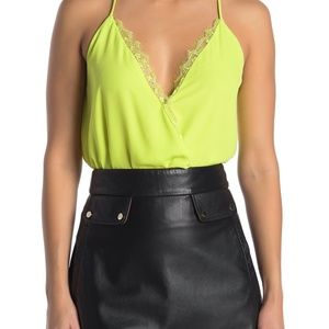 Lush || neon lime lace trim woven bodysuit